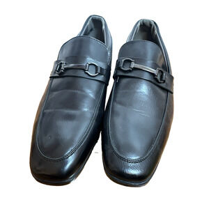 ADOLFO Men's Black Horsebit Leather Smooth Loafers Dress‎ Shoes Buckle Italy 11